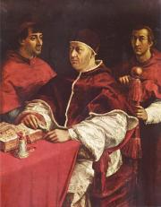 Raffaello: X. Leo és két bíboros unokaöccse Giulio de'Medici és Luigi de'Rossi